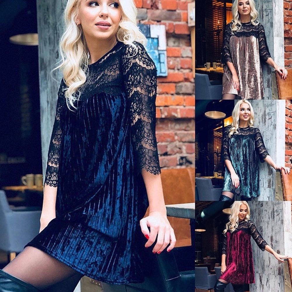 2019 Fashion Sexy Short Velvet Lace Women Dresses